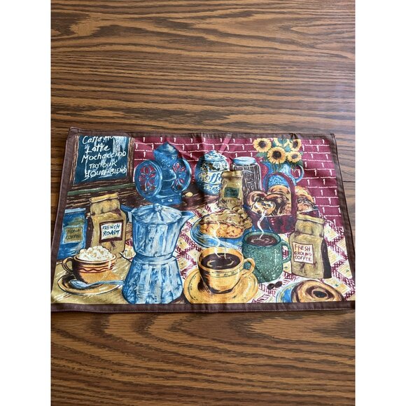 Coffee themed brown 10”x16” cloth placemats set of four - Picture 3 of 7